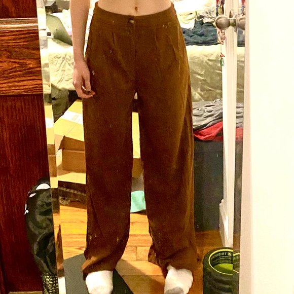 Women's Wide Leg Corduroy Pants - Brown - Picture 2 of 2